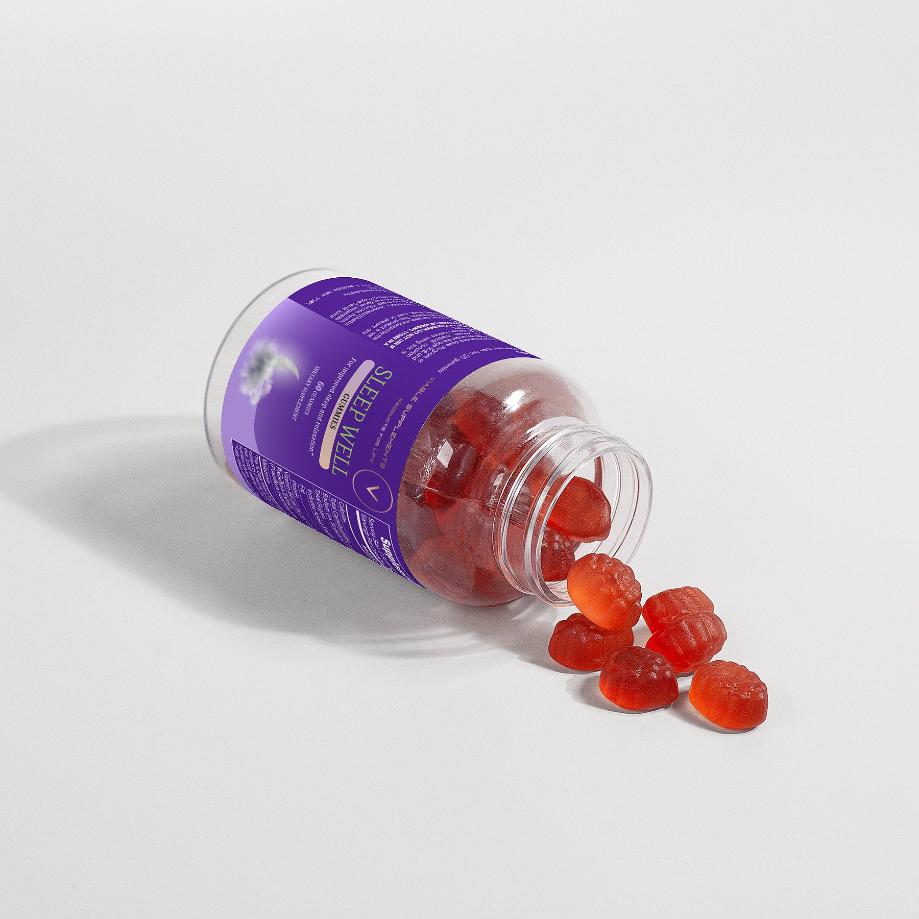 ViableSupps Sleep Well Gummies bottle with gummies spilling out, promoting relaxation and restful sleep.