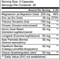 Supplement facts panel for ViableSupps Testosterone Booster, listing key ingredients like magnesium, zinc, tribulus terrestris, and more.