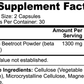 ViableSupps Beetroot Capsule Supplement Facts showing organic beetroot powder dosage per serving.