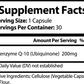 ViableSupps CoQ10 supplement facts label showing 200mg per serving with vegetable capsule and rice flour ingredients.