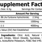 ViableSupps BCAA Shock Powder supplement facts label, highlighting the ingredients L-Glutamine, BCAA 2:1:1, and Vitamin B6 for recovery and muscle growth support.