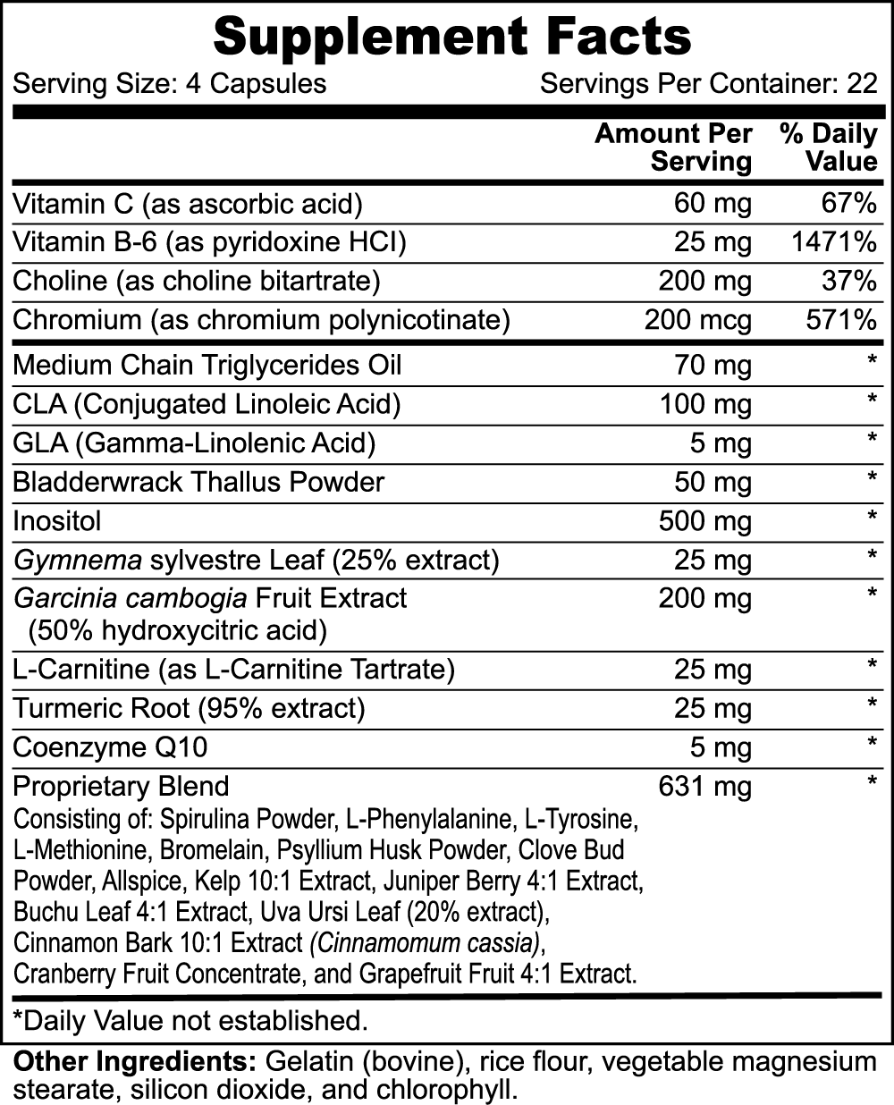 Supplement facts panel for ViableSupps Super Fat Burner, listing ingredients like vitamins, MCT oil, Garcinia cambogia, and proprietary blends.